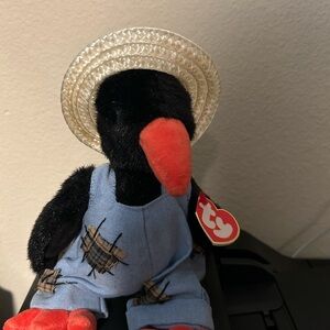 TY Beanie Baby Black Bird with Blue Overalls